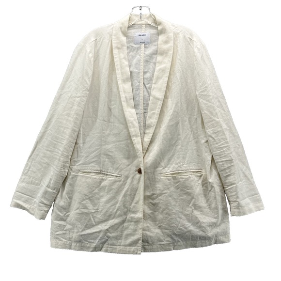 Old‎ Navy 100% Linen Blazer Women's XL Ivory White Sport Coat Preppy Boho Chic - Picture 1 of 11